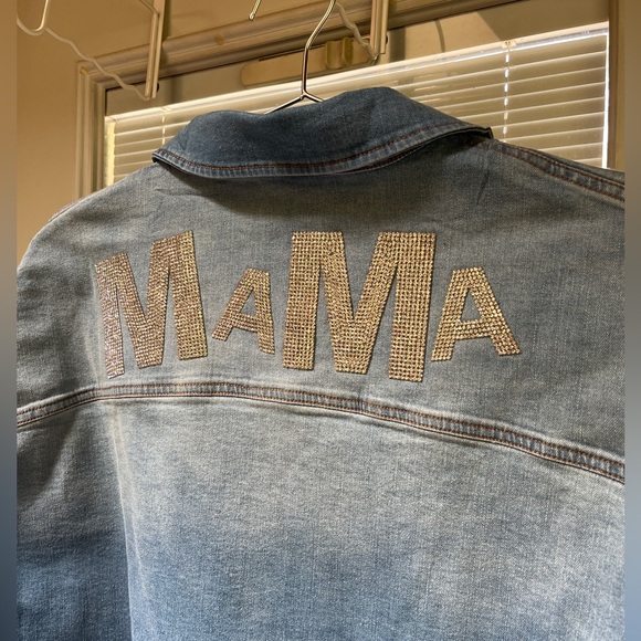 Distressed Blue Jean Jacket. Says MaMa on back. - Picture 1 of 8